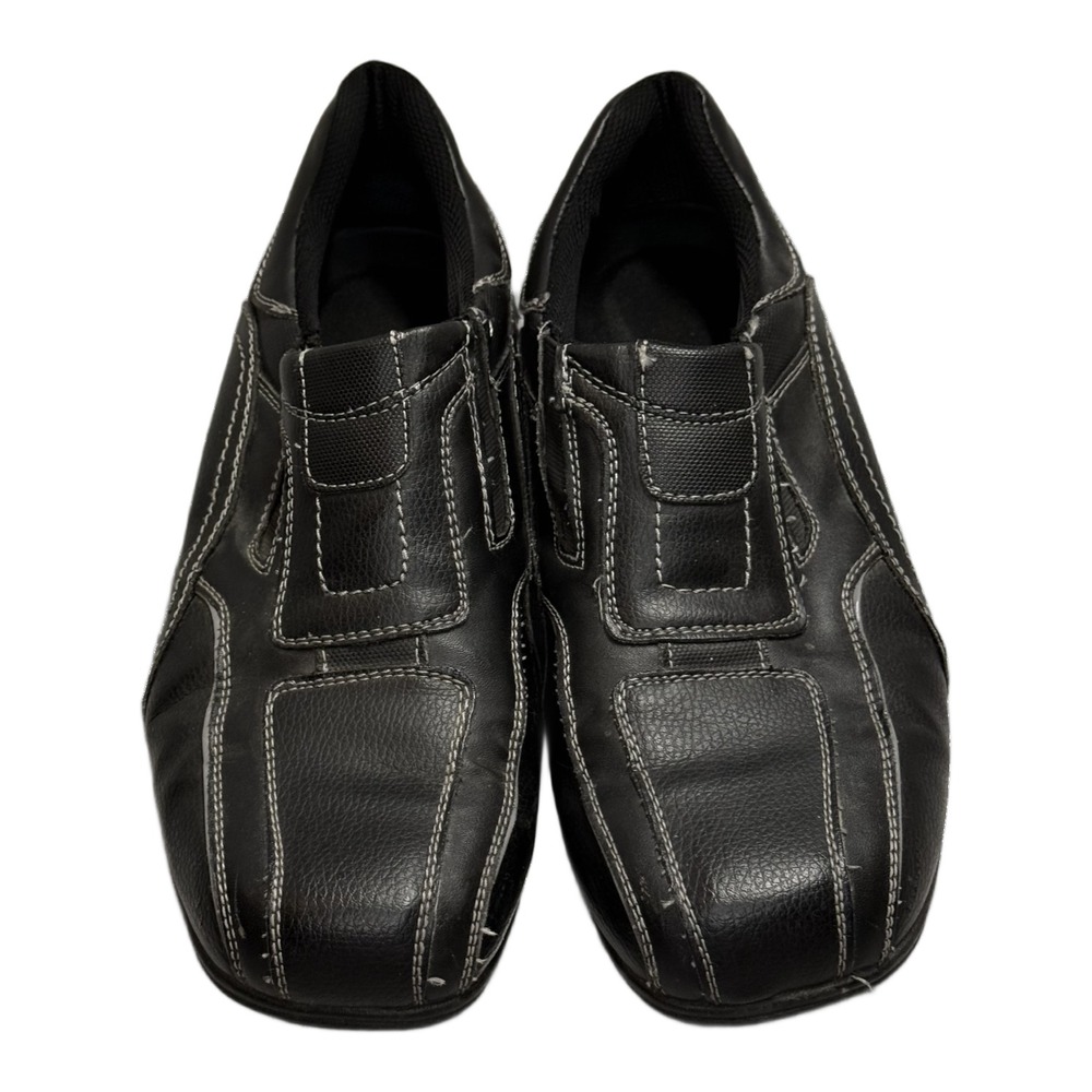 Mens Size 10 Black Leather Slip On Shoes Slip Resistant Sole